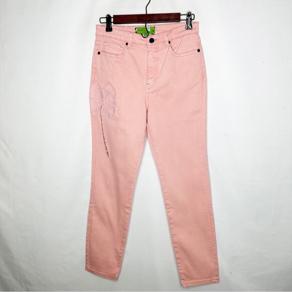 SANDRINE ROSE High Waisted Skinny Jeans Embroidered Palm Tree in Petal NWT - 28 - Picture 2 of 9